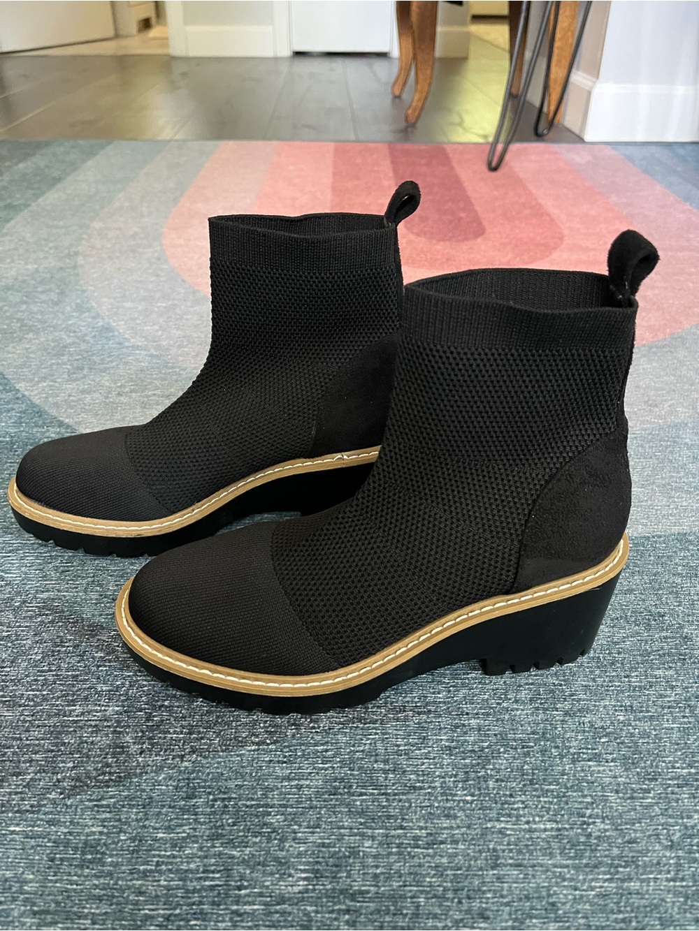 Nicole Miller Black Knit Wedge Ankle Boots
